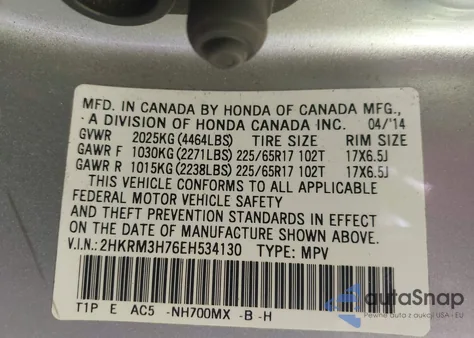 2014 Honda Cr-V Ex-L from USA, damaged, VIN 2HKRM3H76EH534130